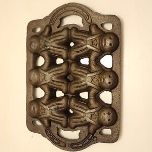 Vintage 1980s John Wright Cast Iron Gingerbread Man Cookie Pan Mold 9.5" x 6.5"